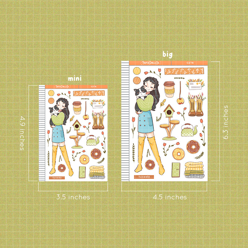 Tuxedo Cat Autumn Purrfection Collections Paperdollzco Planner Stickers | C274