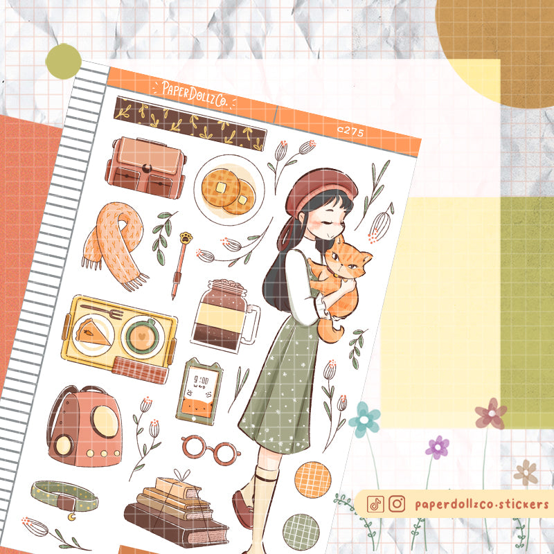 Ginger Cat Autumn Purrfection Collections Paperdollzco Planner Stickers | C275