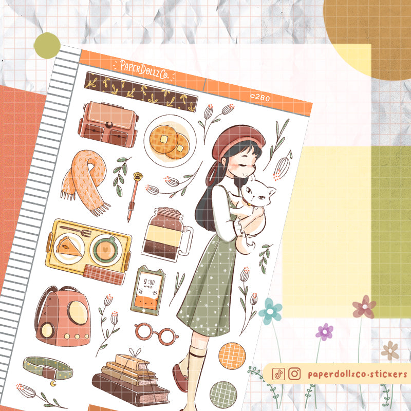 White Cat Autumn Purrfection Collections Paperdollzco Planner Stickers | C280