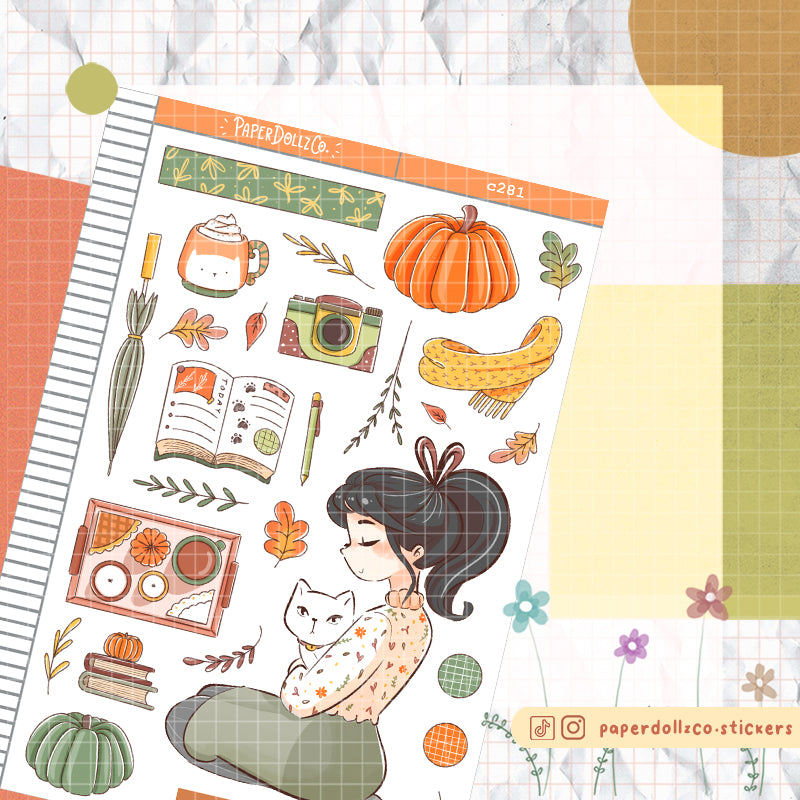 White Cat Autumn Purrfection Collections Paperdollzco Planner Stickers | C281