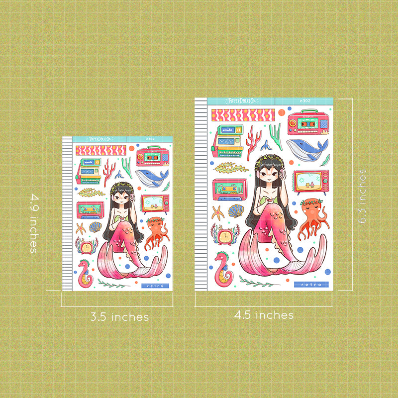 Retro The Modern Mermaids | Collections | Paperdollzco Planner Stickers | C302