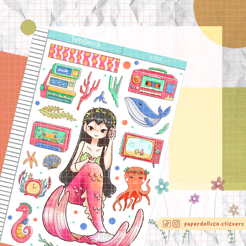 Retro The Modern Mermaids | Collections | Paperdollzco Planner Stickers | C302