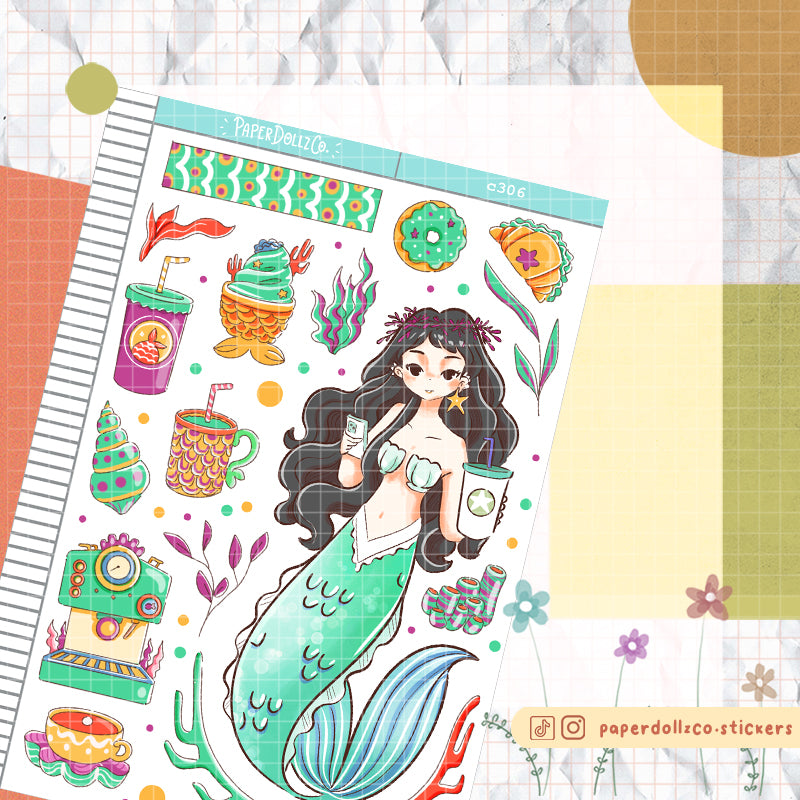 Coffeeholic| The Modern Mermaids | Collections | Paperdollzco Planner Stickers | C306