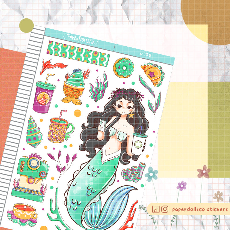 Coffeeholic The Modern Mermaids Paperdollzco Planner Stickers | C306