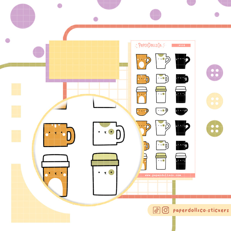 Neko Veggies Mugs Functional Planner Stickers | f058