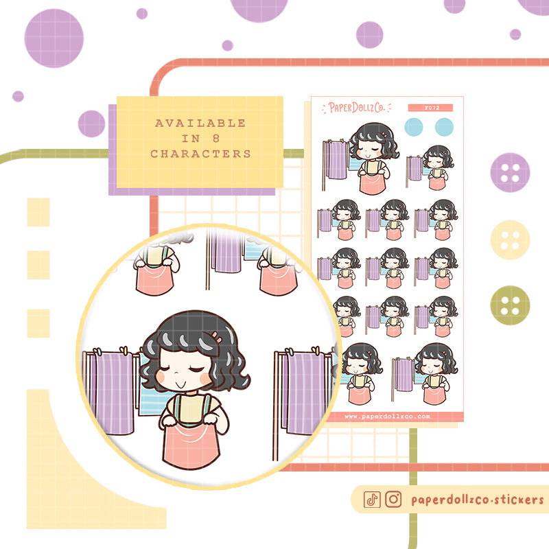 Hang Laundry PaperDollzCo Planner Stickers | f072