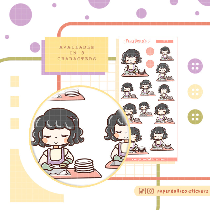 Wash Dishes PaperDollzCo Planner Stickers | f078