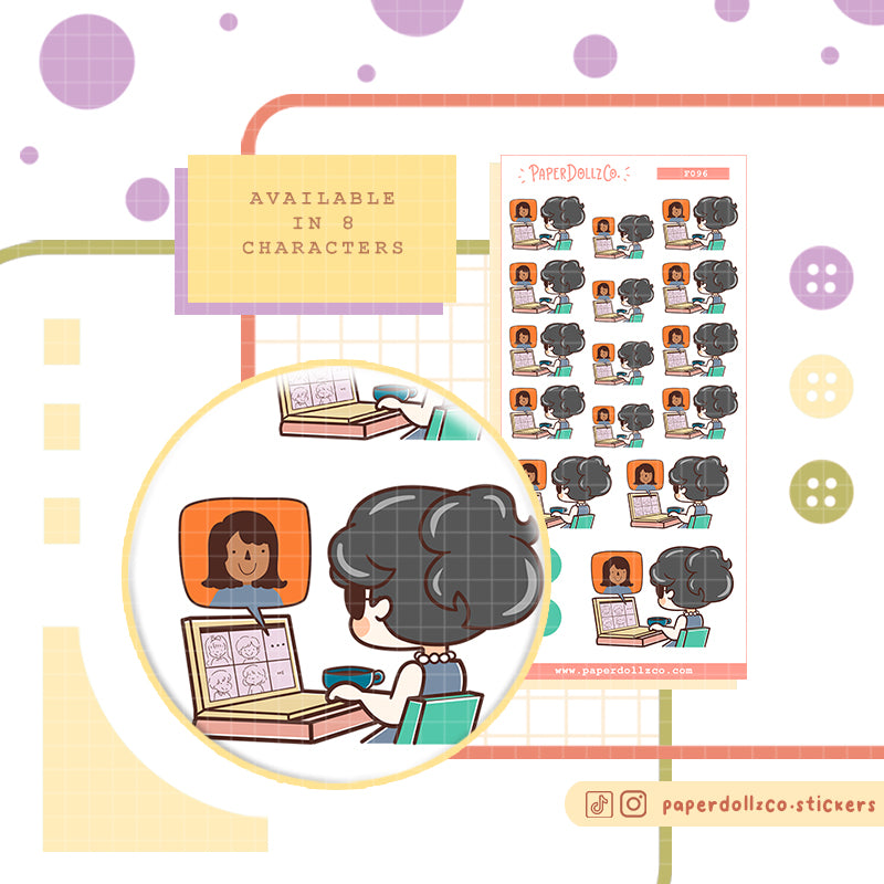 Virtual Meetings Lady Boss PaperDollzCo Planner Stickers | f096