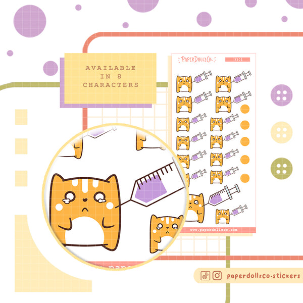 Cat Vaccine PaperDollzCo Planner Stickers | f101