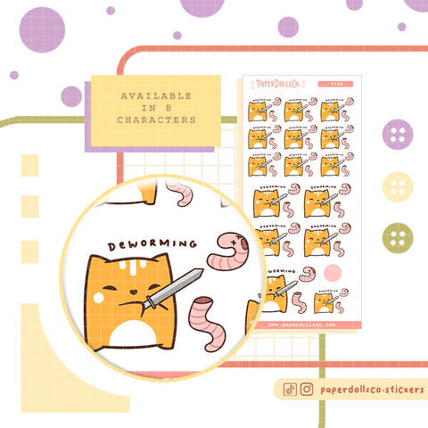 Cat Deworming PaperDollzCo Planner Stickers | f105