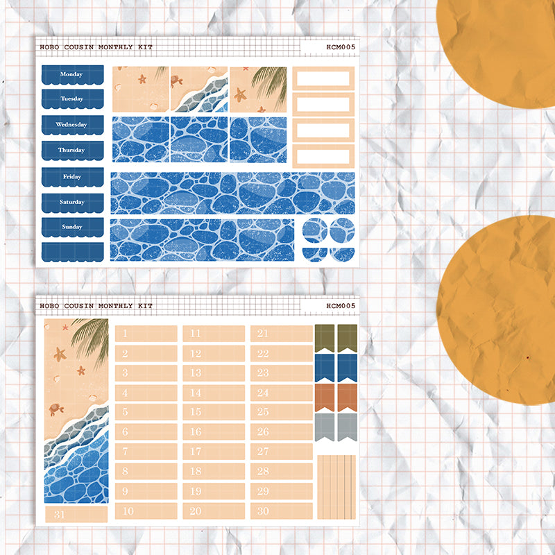 Beach | Hobonichi Cousin Monthly Stickers ( set of 2 ) | -HCM005