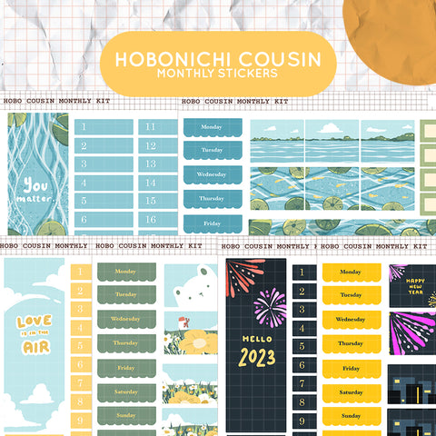 New Year, Lake and Flowers Hobonichi Cousin Monthly Stickers ( set of 2 )