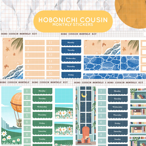 Books, Beach, Balloons Hobonichi Cousin Monthly Stickers ( set of 2 )