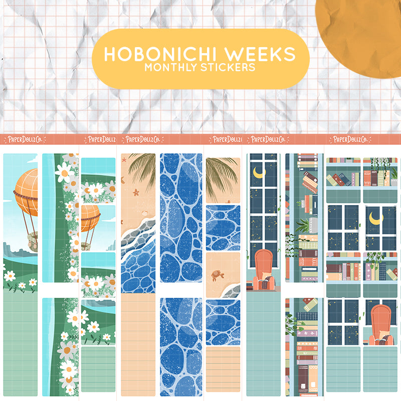 Books, Beach, Balloons Hobonichi Weeks Monthly Stickers ( set of 2 )