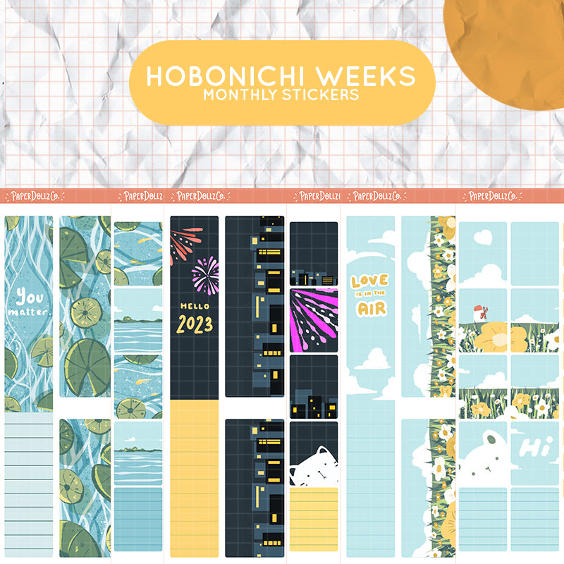 New Year, Lake and Flowers Hobonichi Weeks Monthly Stickers ( set of 2 )