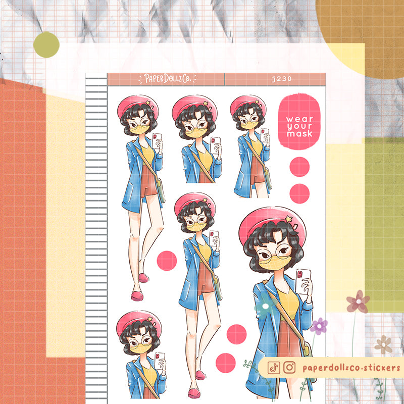 Preppy Wear Your Mask PaperdDollzCo Planner Sticker | J230