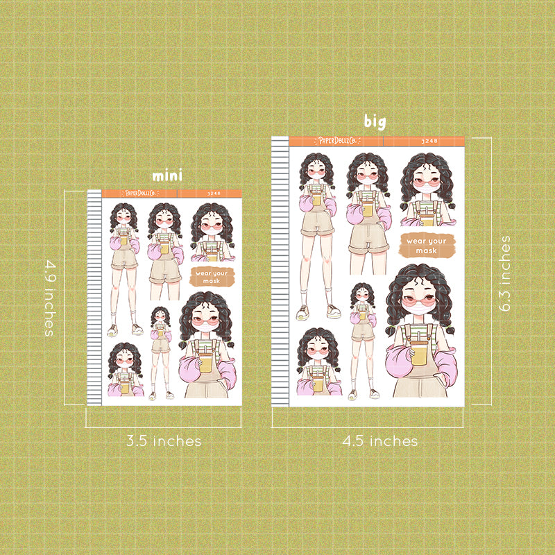 Peach Wear Your Mask PaperDollzCo Summer Planner Stickers | J248