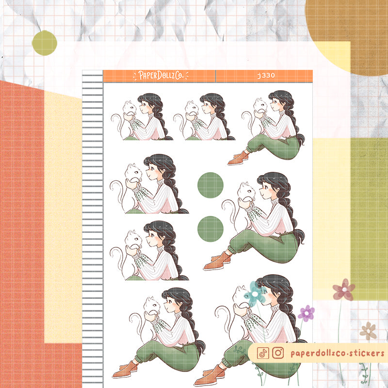 White Cat Autumn Purrfection Paperdollzco Planner Stickers | J330