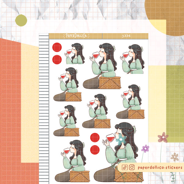 Wine and Cheese Cottage Core Paperdollzco Planner Stickers | J336