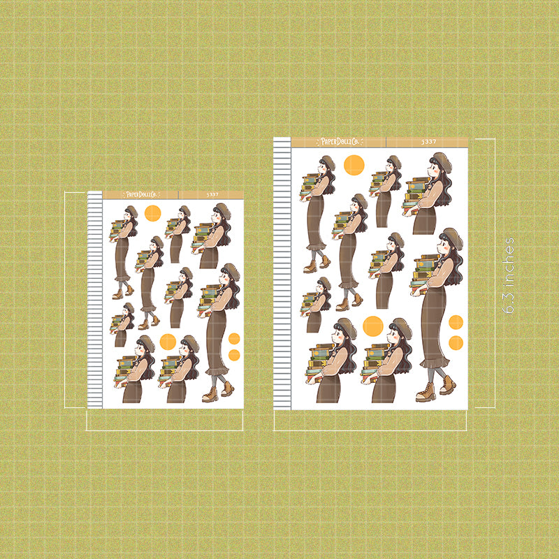 Bookworm Cottage Core Paperdollzco Planner Stickers | J337