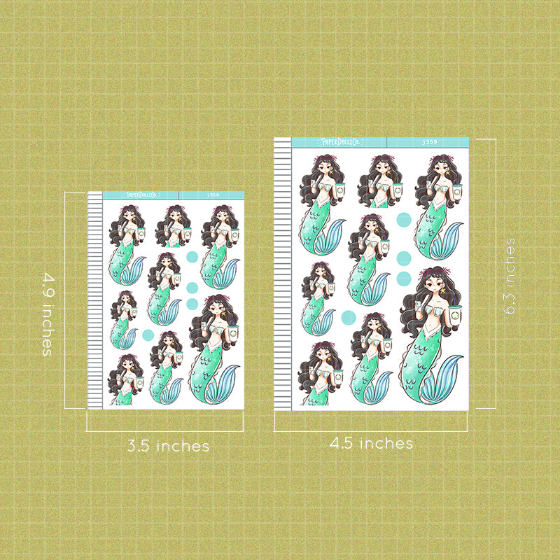 Coffeeholic The Modern Mermaids Paperdollzco Planner Stickers | J359