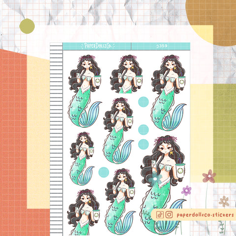 Coffeeholic The Modern Mermaids Paperdollzco Planner Stickers | J359