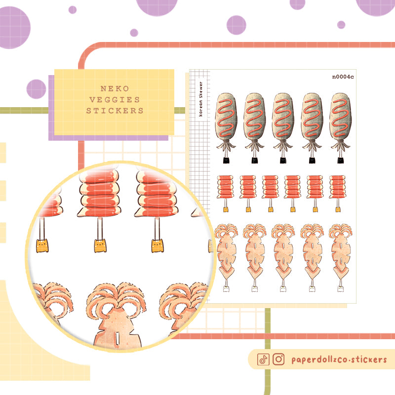 Korean Skewer Sticker Neko Veggies