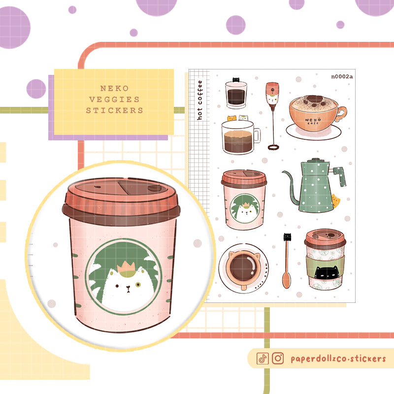 Hot Coffee Sticker Neko Veggies