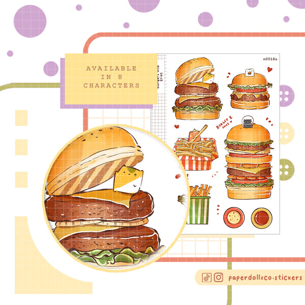 Burgers and Fries Sticker Neko Veggies