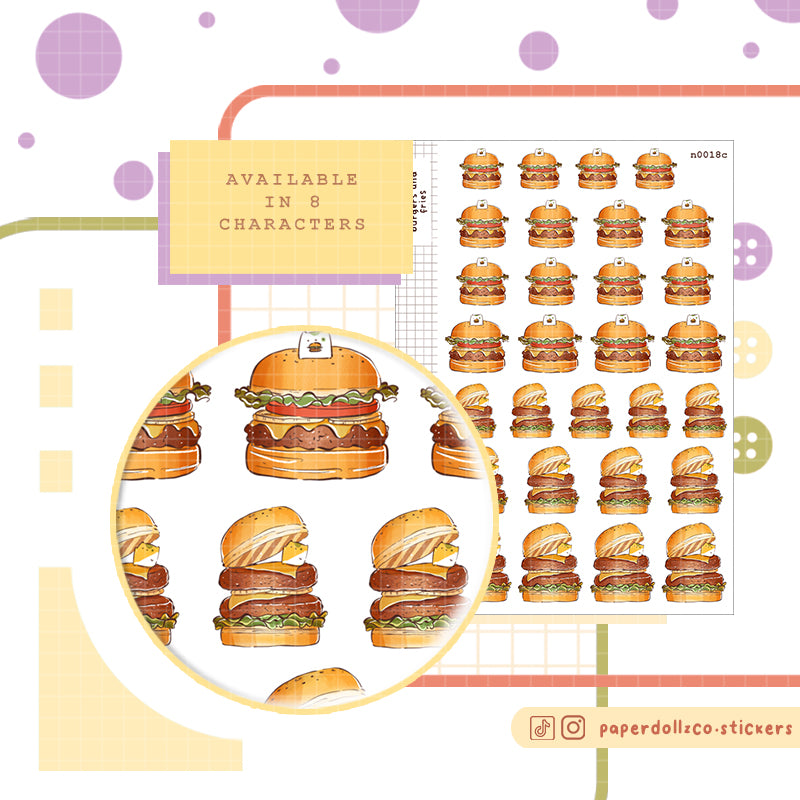 Burgers and Fries Sticker Neko Veggies